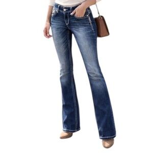 Rock Revival Women’s Leni Easy Bootcut Mid-Rise Embellished Jeans – Sz 31